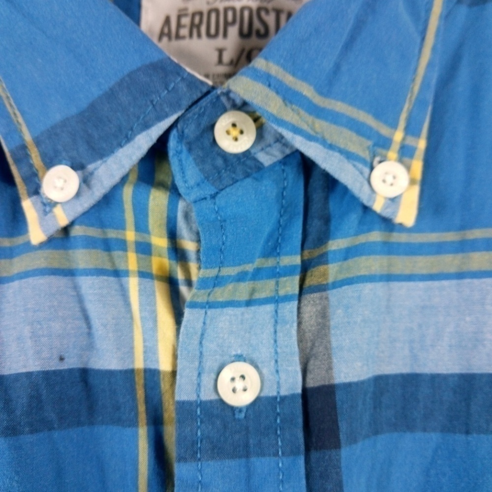 Aeropostale Original Blue Plaid Buttn Down Shirt L - Picture 4 of 5